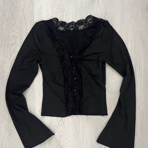 Elegant Black Lace Trim Women's Top